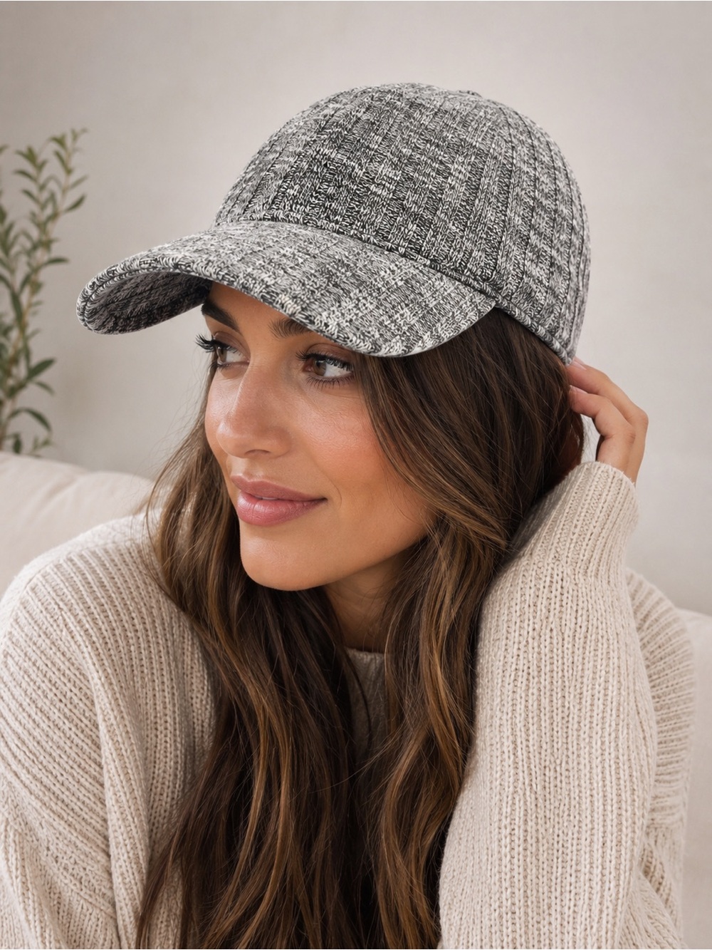 Anthropologie Gray Marled Knit Baseball Cap NWT Adjustable OS